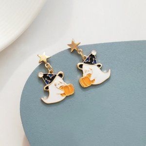 🍏50% OFF/👻🎃Clip-On (no pain) Baby Ghost and Pumpkin Halloween Dangle Earrings